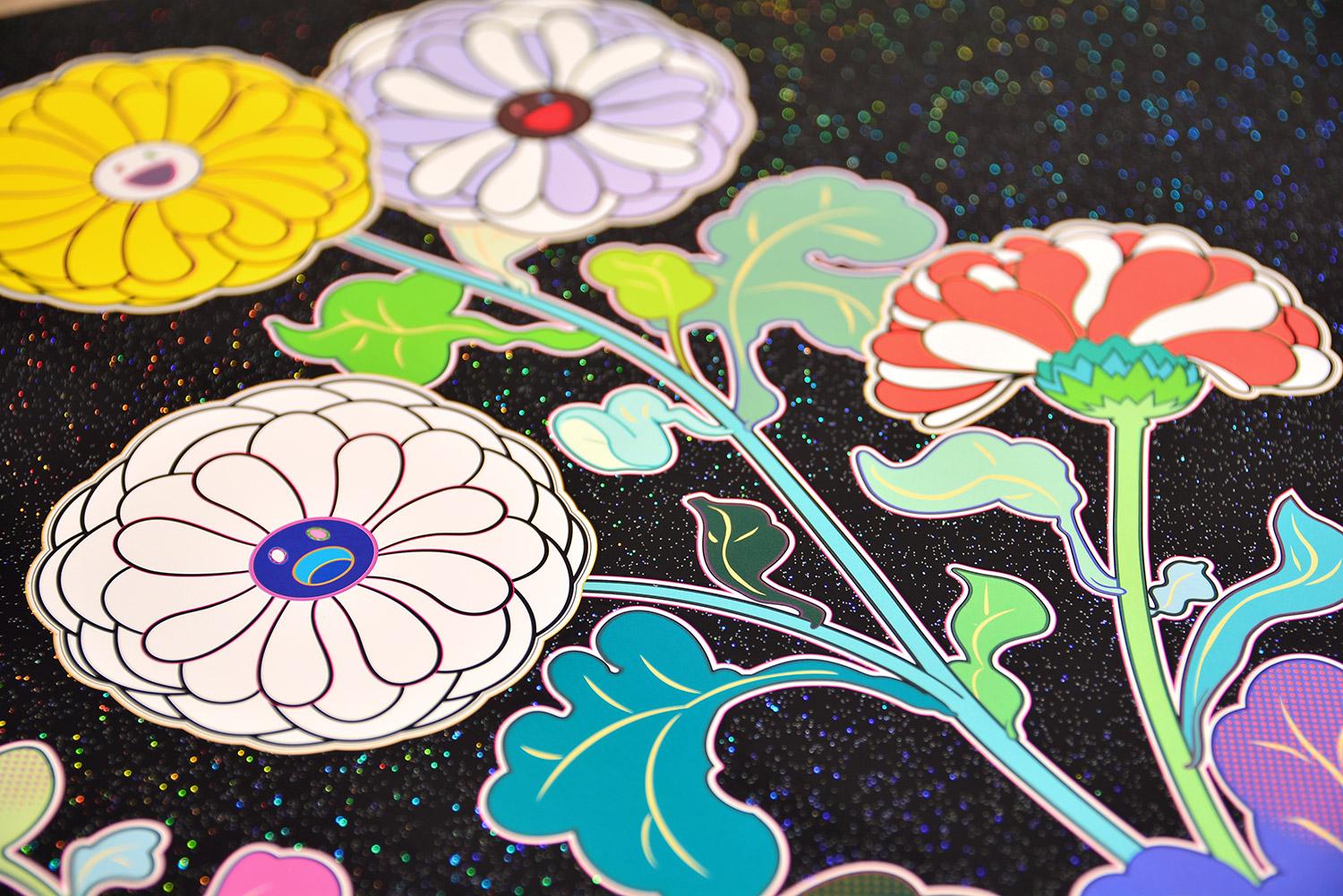 TAKASHI MURAKAMI: KANSEI: KORIN RED STREAM Fiori pop giapponesi rosso nero - Figurative Print Marrone di Takashi Murakami