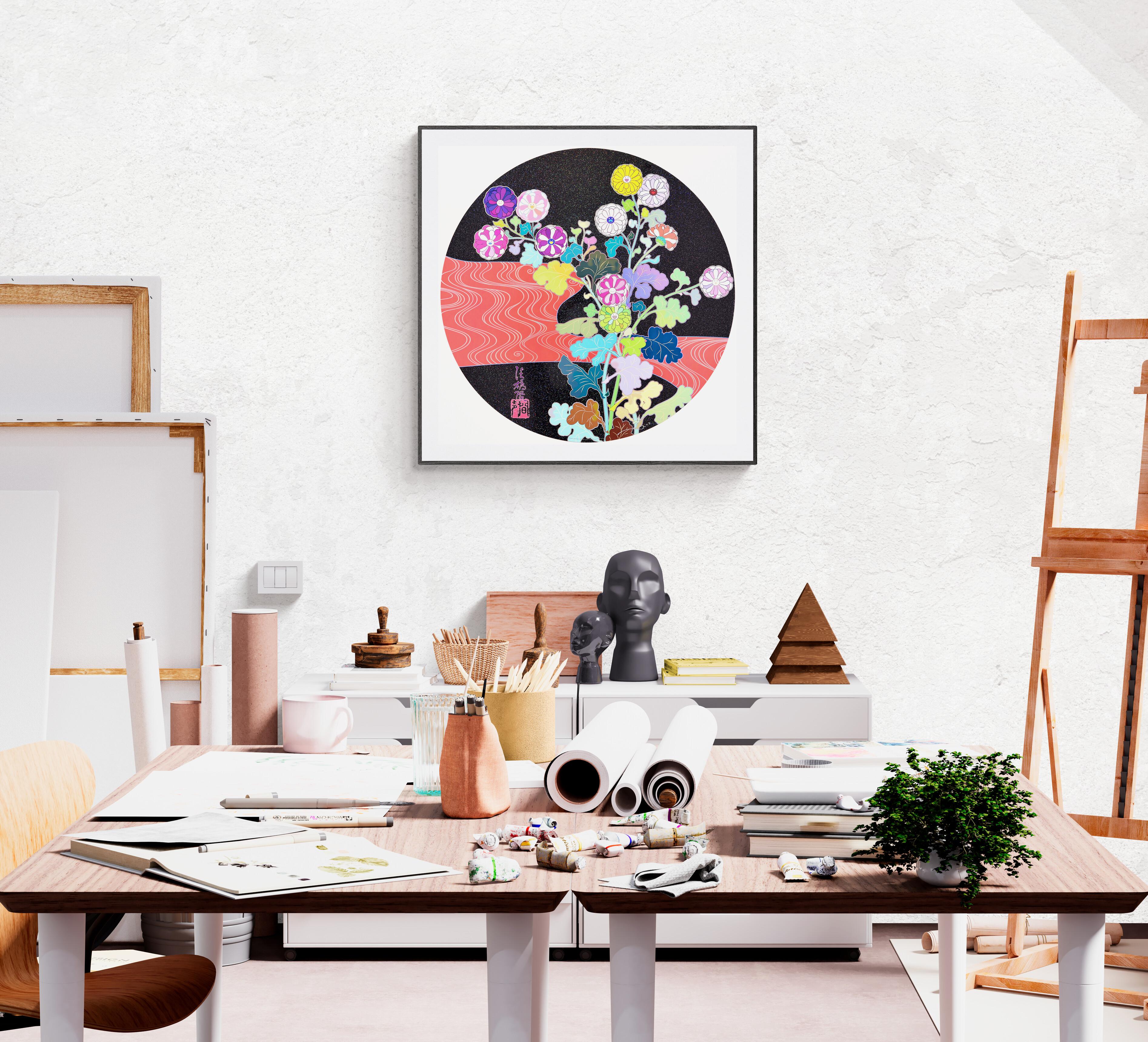 TAKASHI MURAKAMI: KANSEI: KORIN RED STREAM Fiori pop giapponesi rosso nero in vendita 3