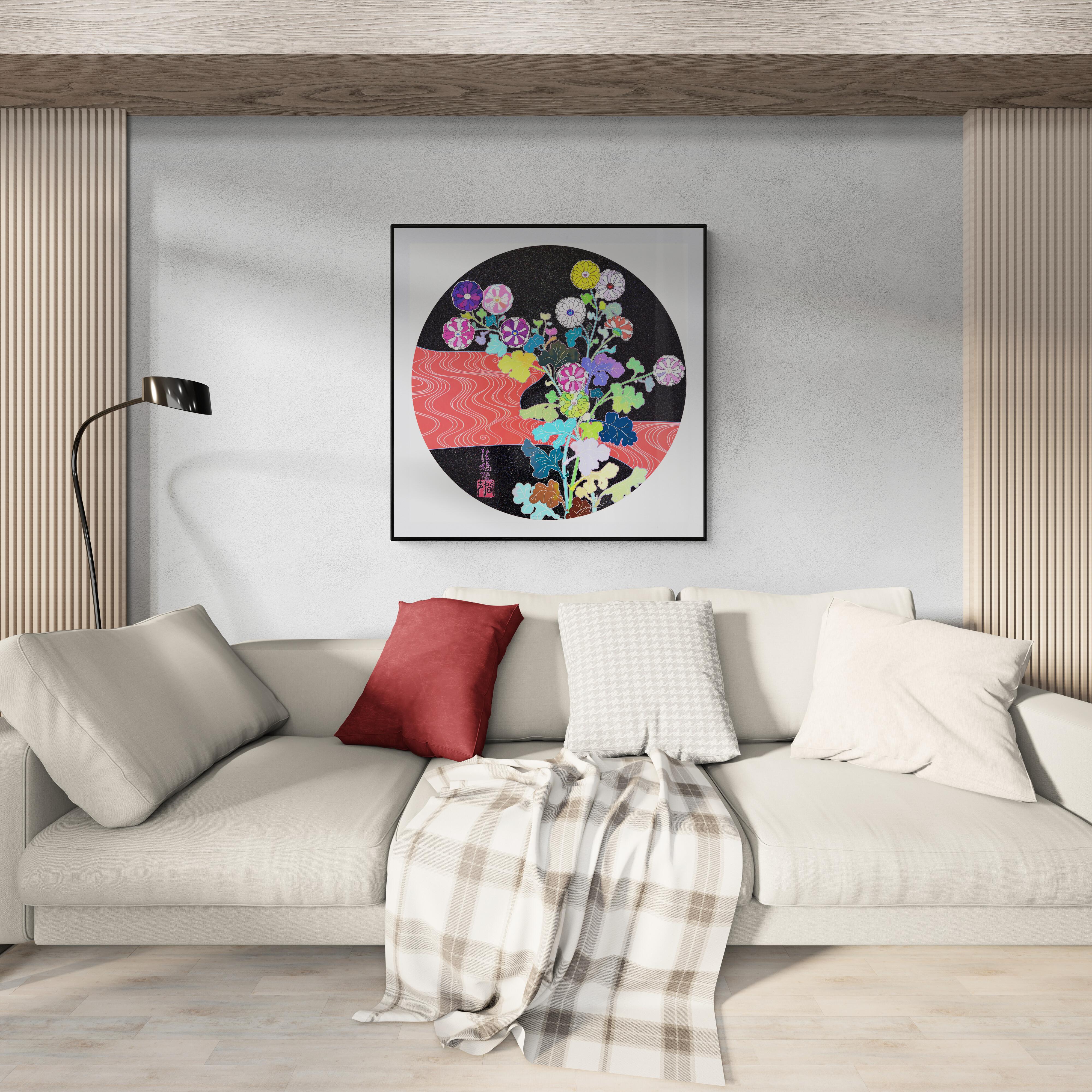 TAKASHI MURAKAMI: KANSEI: KORIN RED STREAM Japanese Pop flowers red black For Sale 4