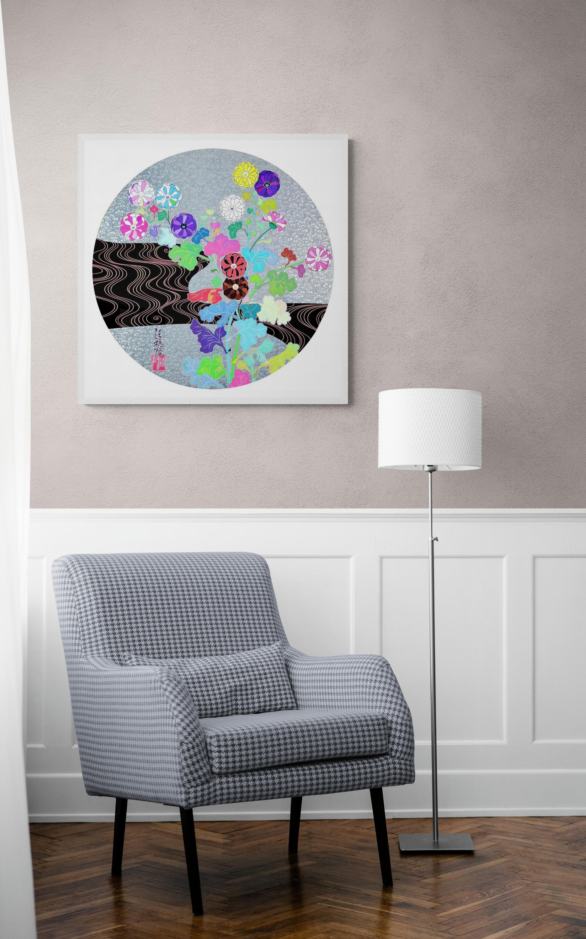 TAKASHI MURAKAMI - KORIN: TRANQUILITY Pop Art, Japanese Flowers Silver Black 4