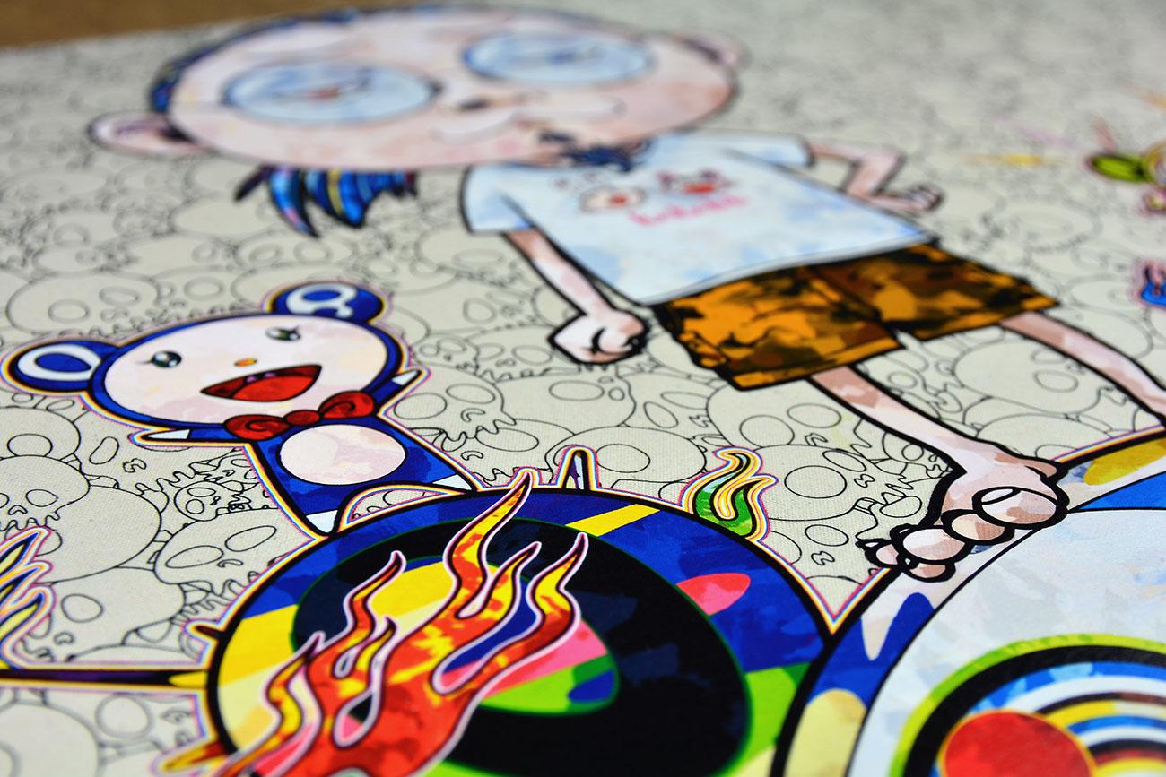 Takashi Murakami - Obliterate the Self and Even a Fire is Cool
Date of creation: 2013
Medium: Offset lithograph with silver on paper
Edition: 300
Size: 50 x 50 cm
Observations: Offset lithograph with silver on paper hand signed by Takashi Murakami.