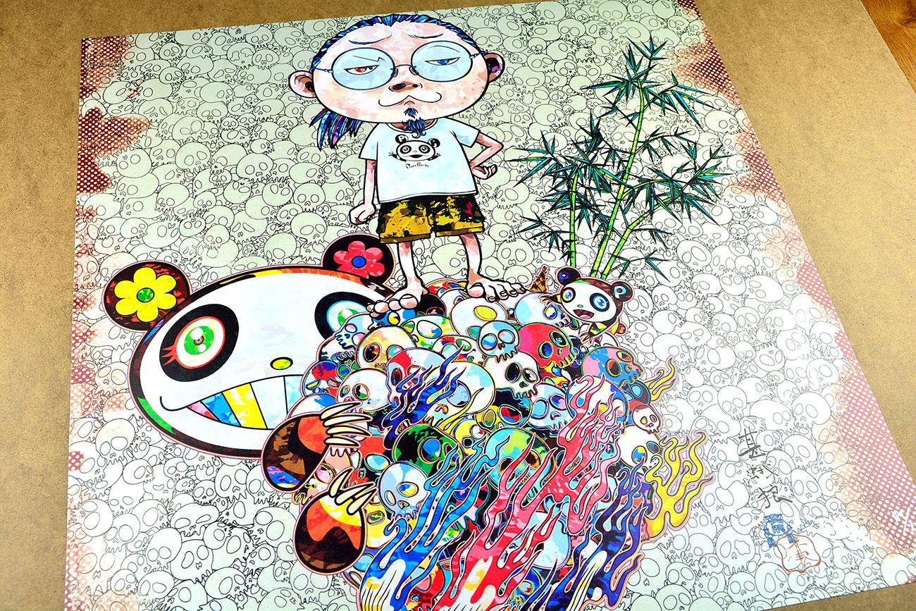 PANDA FAMILY AND ME Hand signed Superflat Pop Art Japanese Skulls Flowers Colors - Print by Takashi Murakami