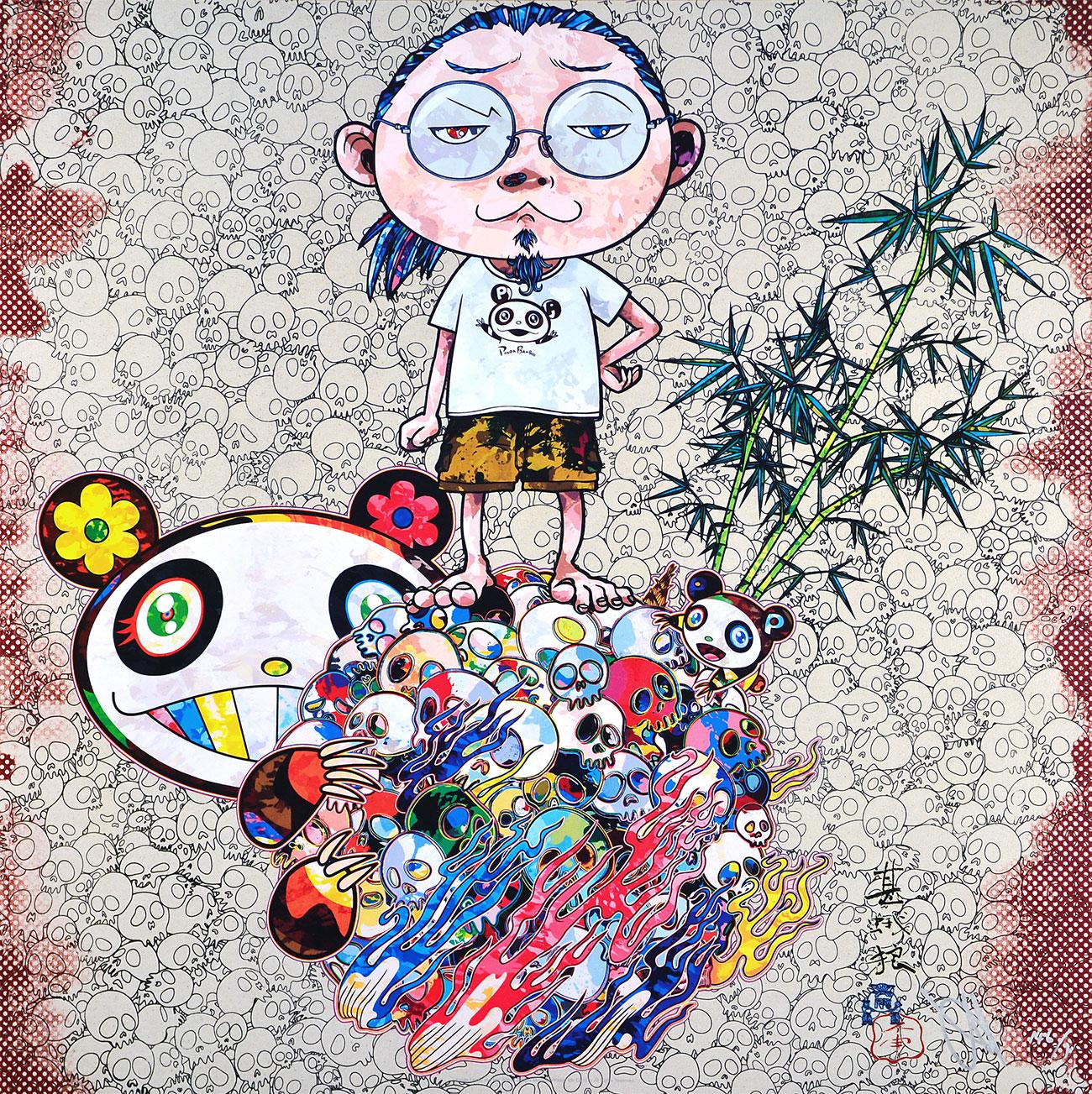TAKASHI MURAKAMI: PANDA FAMILY AND ME Pop Art Japanische Skulpturen Blumen Farben