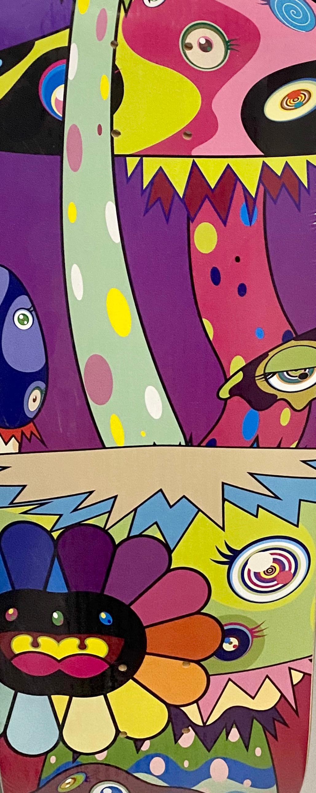 Takashi Murakami Skateboard Deck:
A vibrant piece of Takashi Murakami wall art produced as a completely sold out, limited series in 2019 in conjunction with Complexcon and Kaikai Kiki co. This deck is new in its original packaging. A brilliant piece