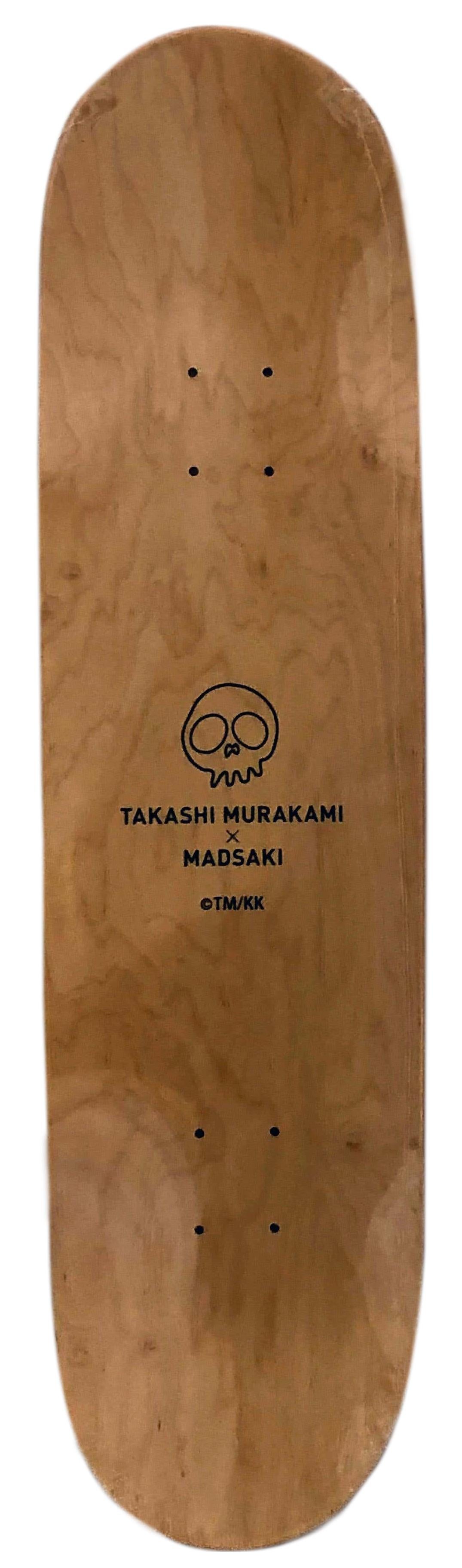 Takashi Murakami Flowers Skateboard Decks (set of 2 works): 
The black & white deck marks a collaboration between Takashi Murakami and his friend, the rising Japanese artist 'Madsaki' (bio below). The impression is an urban twist on Takashi