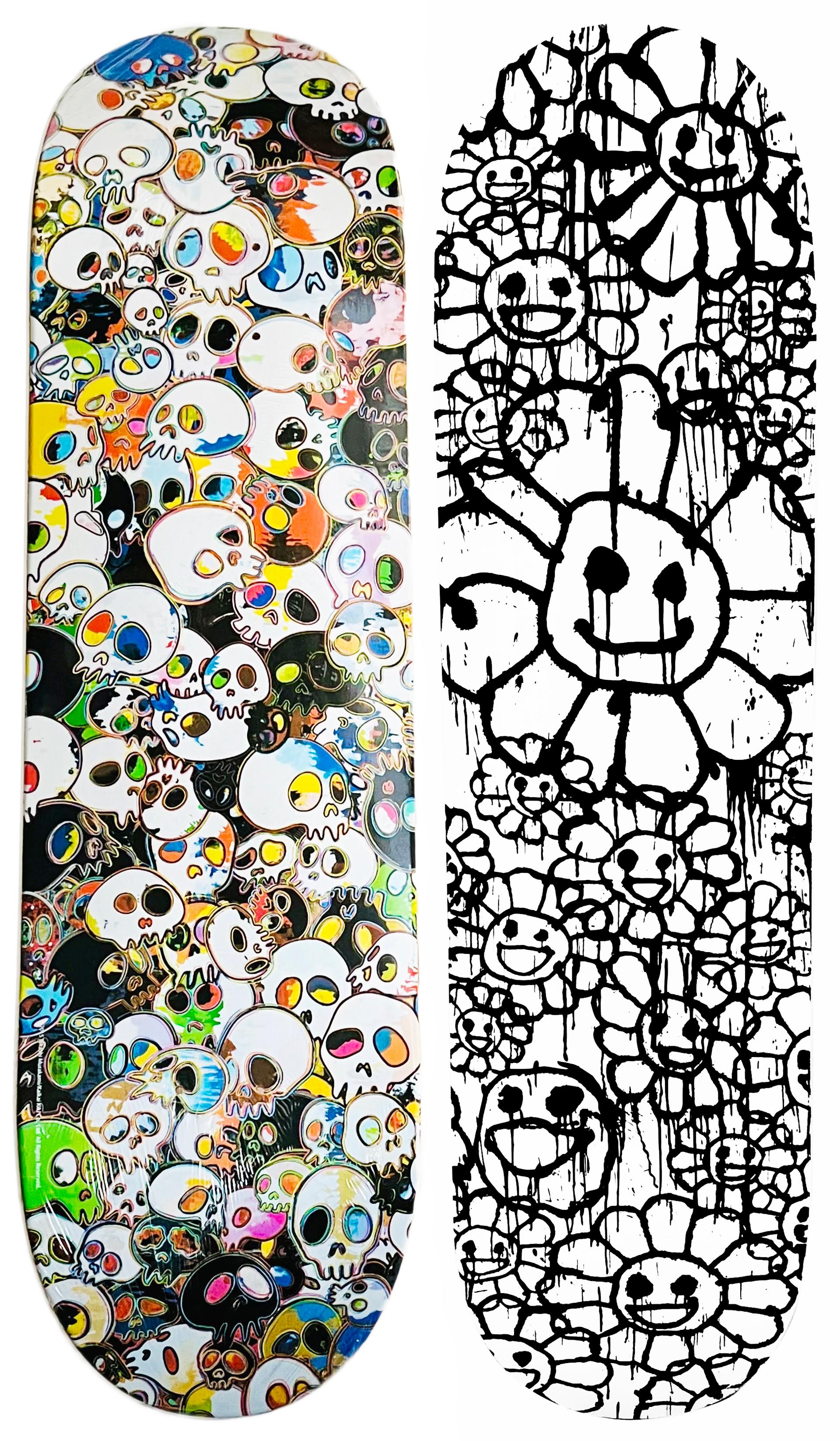 Takashi Murakami Skateboard-Decken: 2er-Set (Murakami-Blumen und Murakami-Totenkopf-Skulpturen)