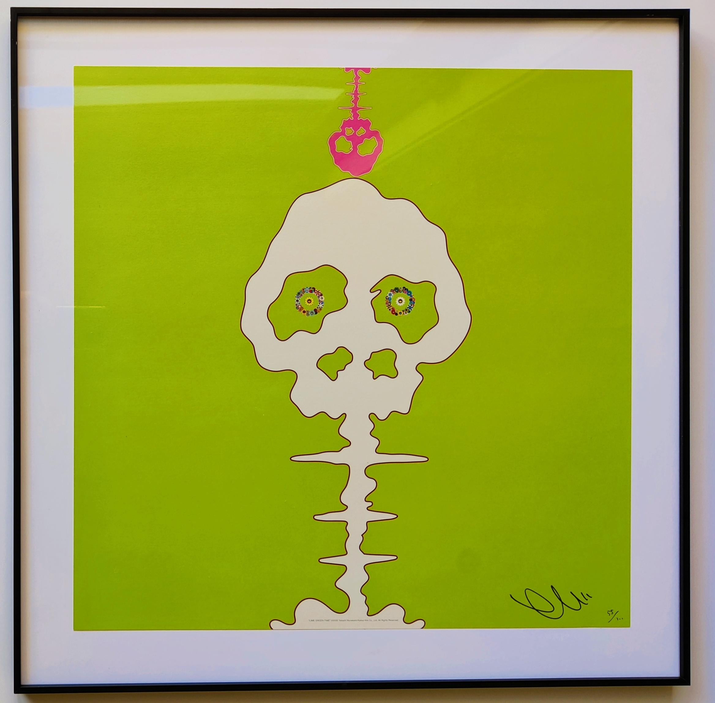 Takashi Murakami
Time Bokan- Green, 2006
Offset lithograph
Edition: 55/300
Image size: 50 x 50 cm
Frame size: 60 x 60 x 2.5 cm
Hand Signed & Numbered by Takashi Murakami
The artwork is in excellent condition
It is framed with the aluminum frame, the
