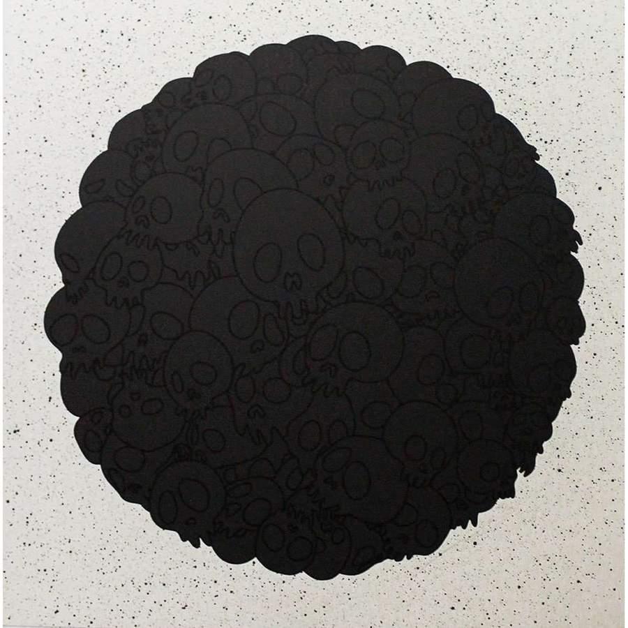 Takashi Murakami Print - TM/KK For BLM. Black Flowers and Skulls Round