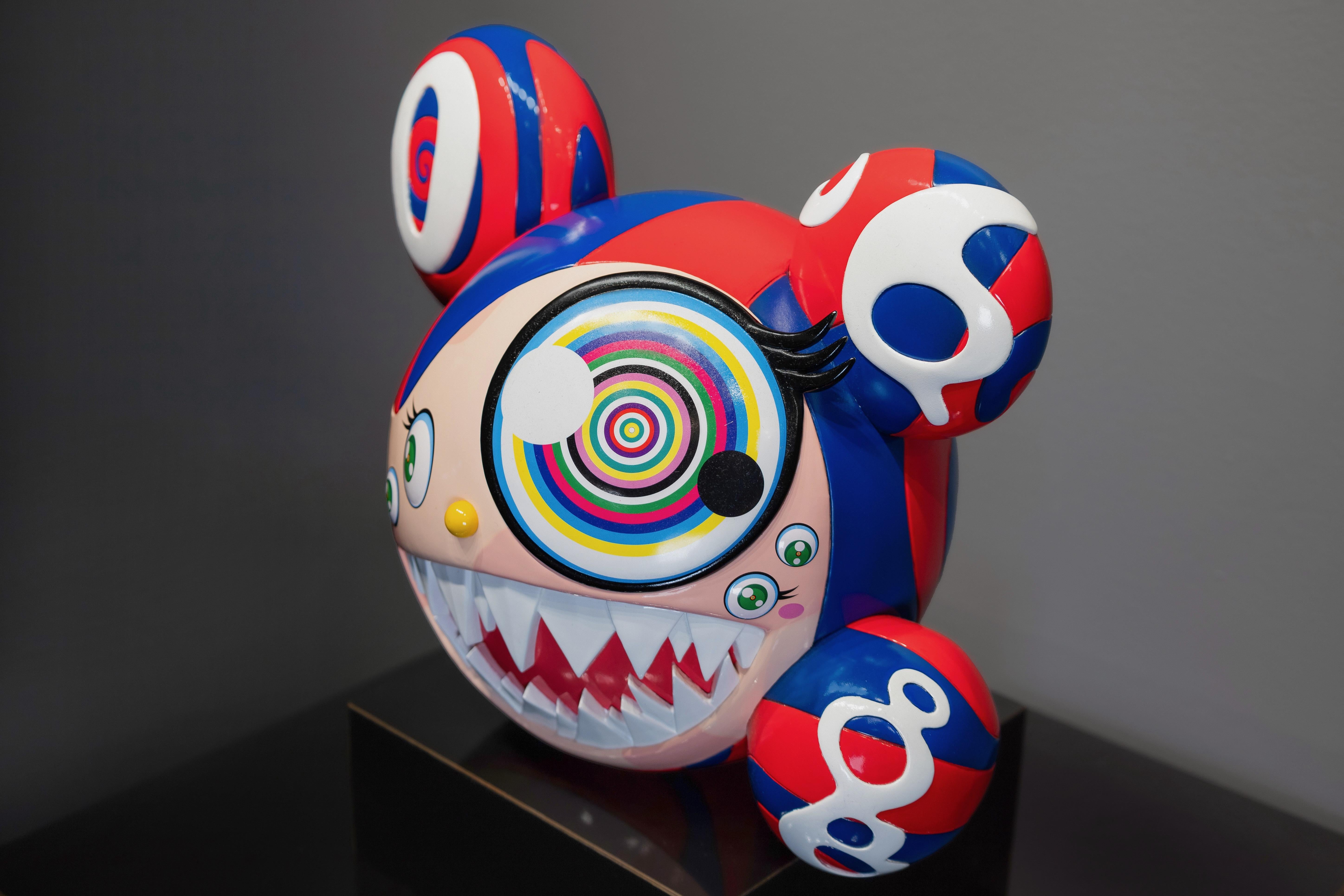 'ComplexCon: Mr. Dob' (Red/Blue) - Black Abstract Sculpture by Takashi Murakami