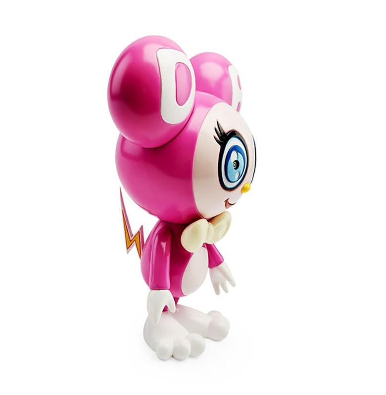 Takashi Murakami DOB-kun Figure 2019:
DOB-kun’s name,  defined in his rounded ears and face, is the first three letters of an improvised phrase that is a nonsensical combination of “dobojide dobojide (why, why?)” from the Japanese manga series