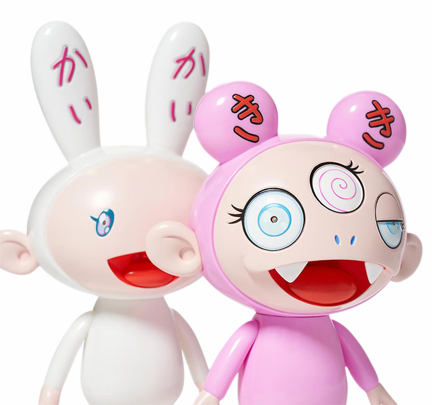 Takashi Murakami Kaikai & Kiki (Blue Eyes) 2019:
A limited edition Takashi Murakami art toy set featuring the artist's iconic Kaikai-Chan & Kiki-Chan characters with blue eyes. Sealed in original packaging. Never displayed. 

Medium: Painted cast