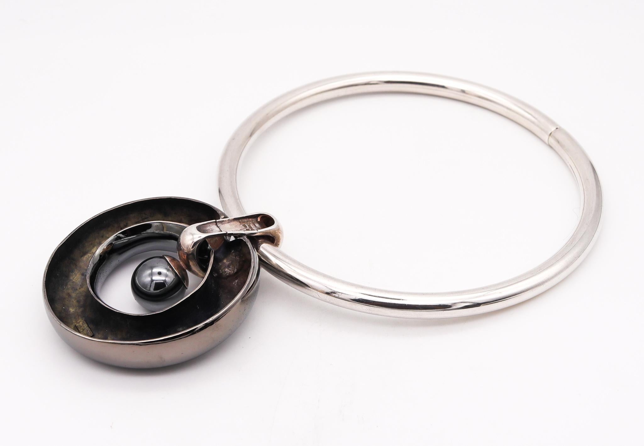 Modern Takashi Wada Torque Geometric Necklace in Blackened Polished .925 SterlingSilver For Sale