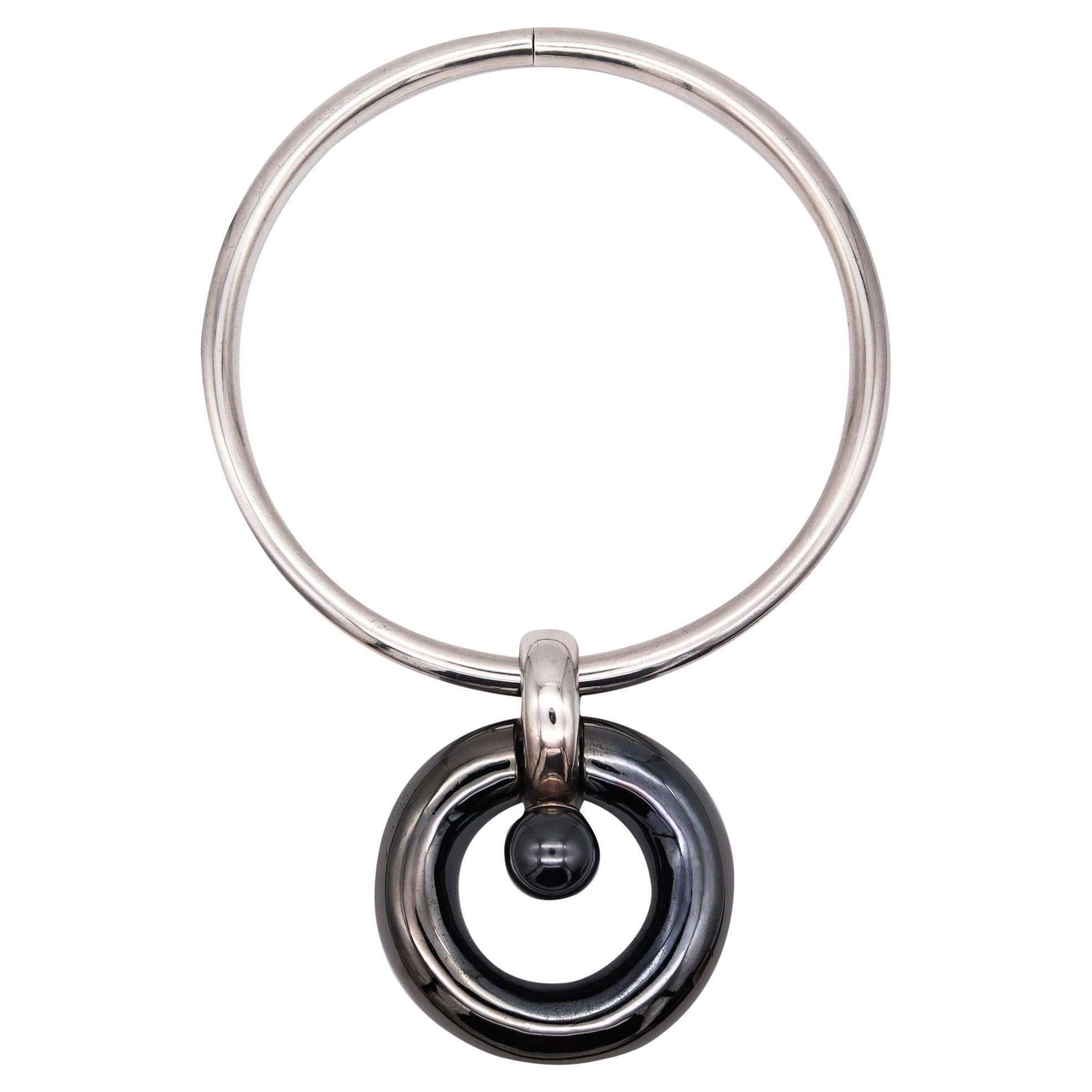 Takashi Wada Torque Geometric Necklace in Blackened Polished .925 SterlingSilver For Sale