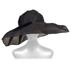 Takashimaya Sheer Black Pleated Straw Hat Designed by Gregorio Recio, Geneva