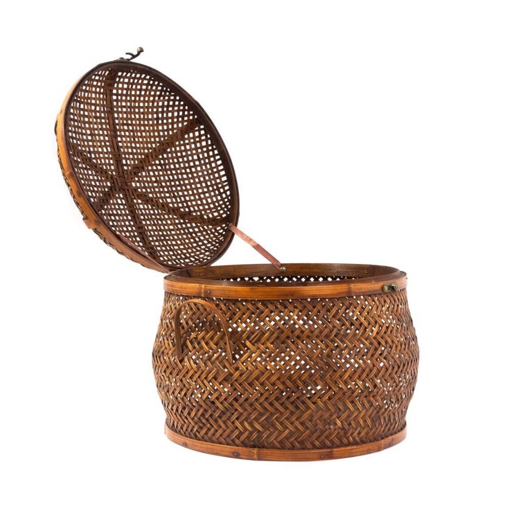 Takashimaya Vintage Woven Rattan and Bamboo Lidded Basket at 1stDibs