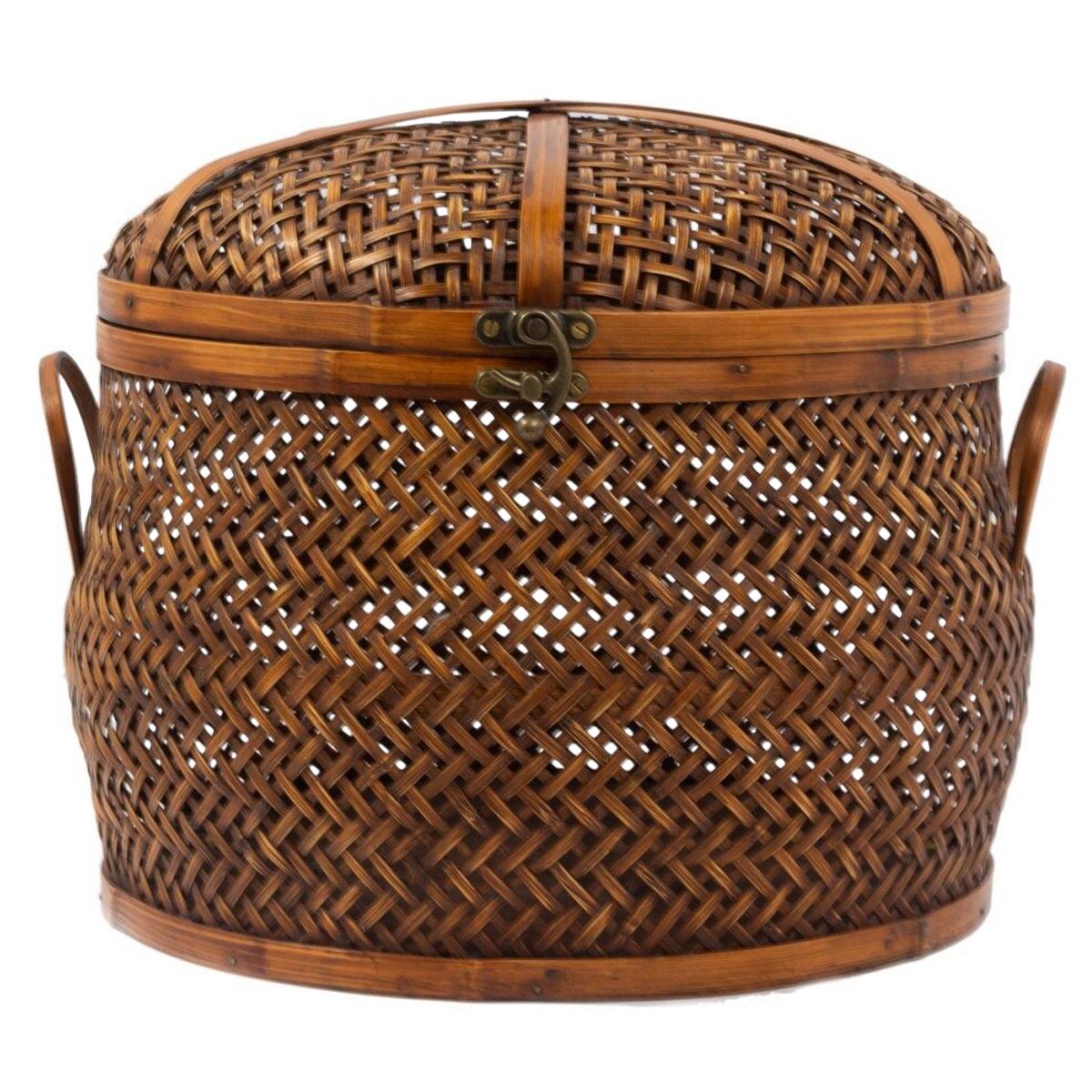 Takashimaya Vintage Woven Rattan & Bamboo Lidded Basket