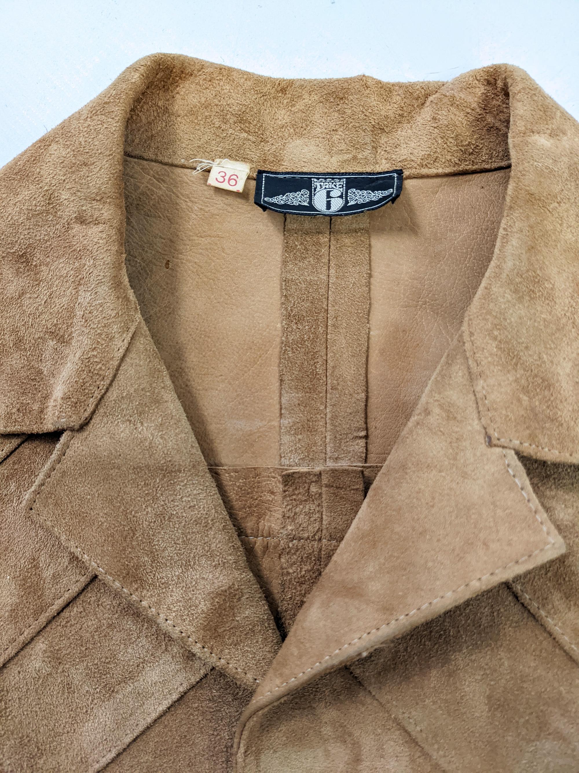 Men's Take 6 of Carnaby Street Vintage Mens 60s Real Suede Tan Jacket, 1960s For Sale
