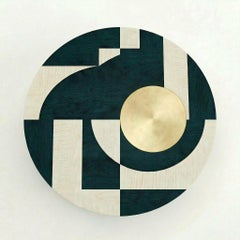 "Take Five" Contemporary Geometric Coffee Table in Colored Maple and Brass