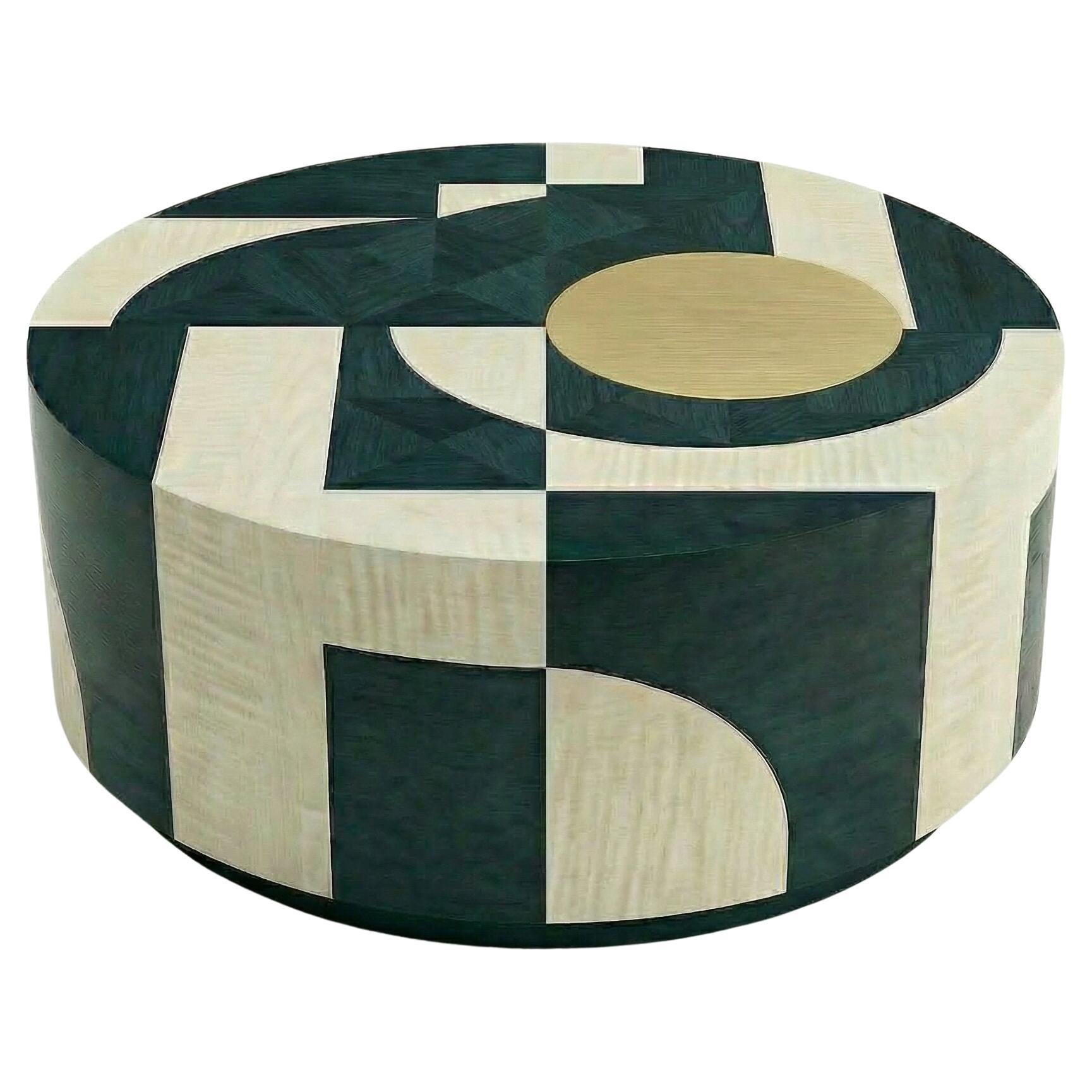Table basse ronde moderne « Take Five » en érable et laiton, par Ivan Paradisi