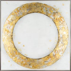 "Circle No. 187" Dimensional Gold Leaf Circle on Neutral Backdrop