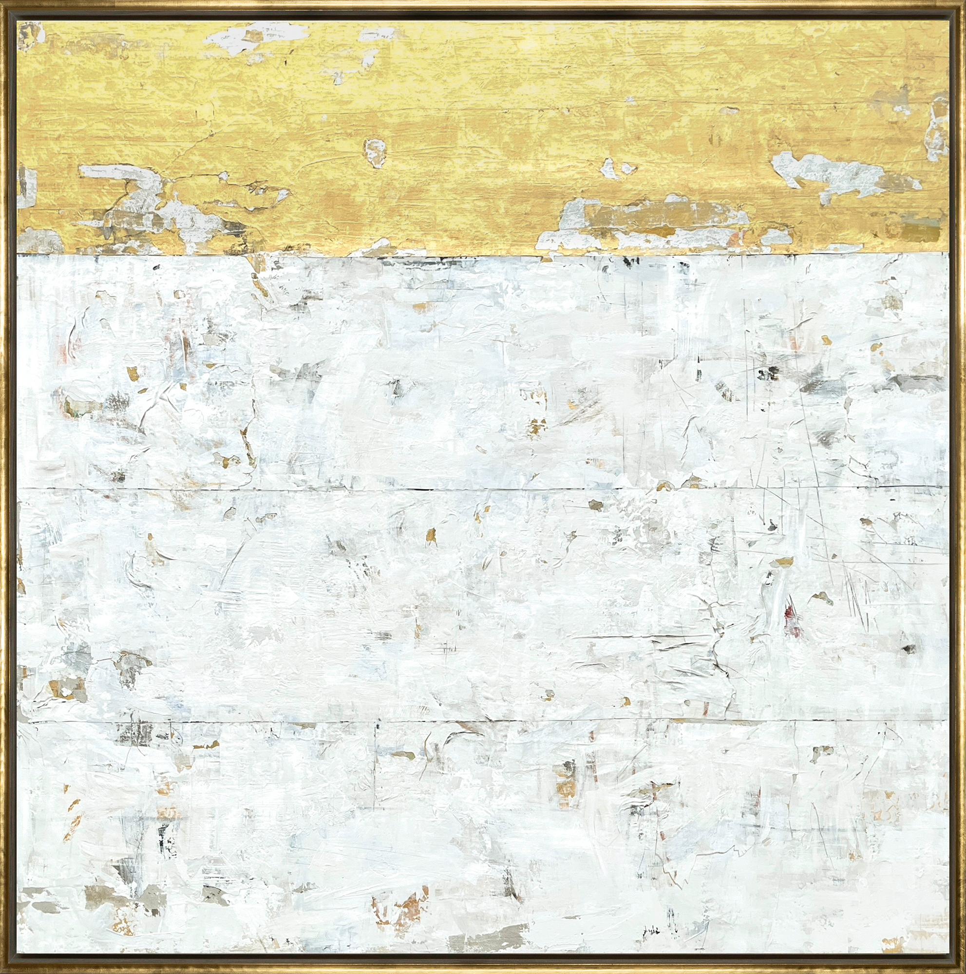"Gold and Color No. 129" Toile mixte contemporaine de grande taille encadrée - Mixed Media Art de Takefumi Hori