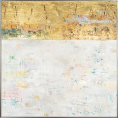 "Gold and Color No. 139"  Contemporary Abstract Framed Mixed Media on Canvas 