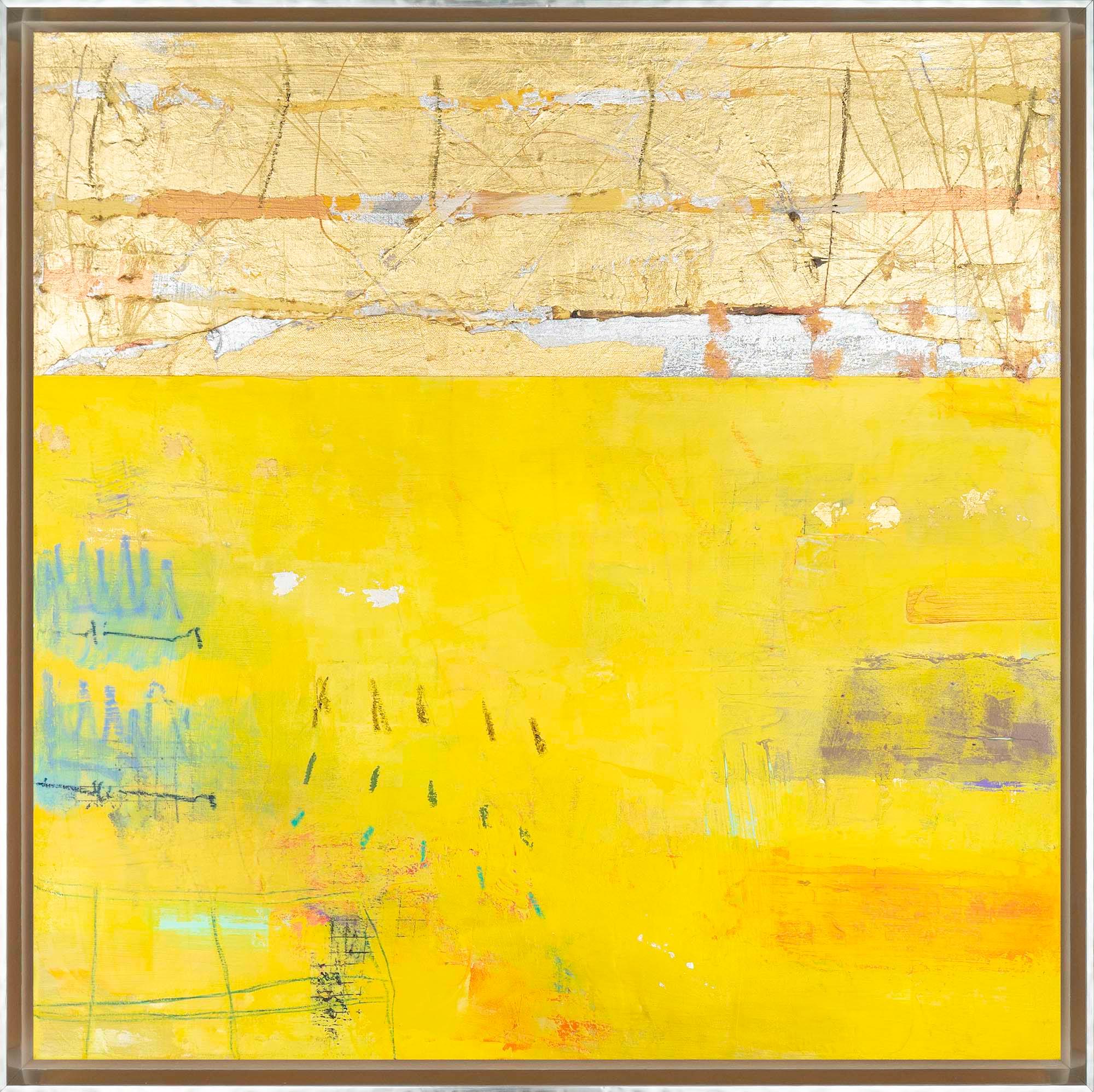 Abstract Painting Takefumi Hori - "Gold and Color No. 140" Abstrait contemporain encadré en techniques mixtes sur toile