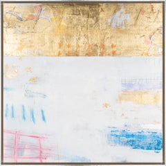 "Gold and Color No. 142" Contemporary Abstract Framed Mixed Media on Canvas