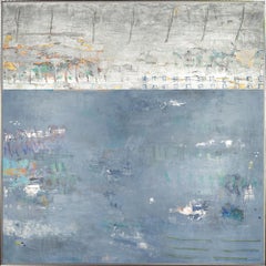 "Silver and Color No. 136" Contemporary Abstract Framed Mixed Media on Canvas