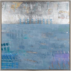 "Silver and Color No. 148" Contemporary Abstract Framed Mixed Media on Canvas