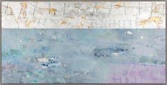 "Silver and Color No. 150" Contemporary Abstract Framed Mixed Media on Canvas