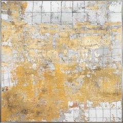 Metallic Mixed Media Abstrakt mit Blattgold- und Blattsilber-Details, ohne Titel Nr. 43