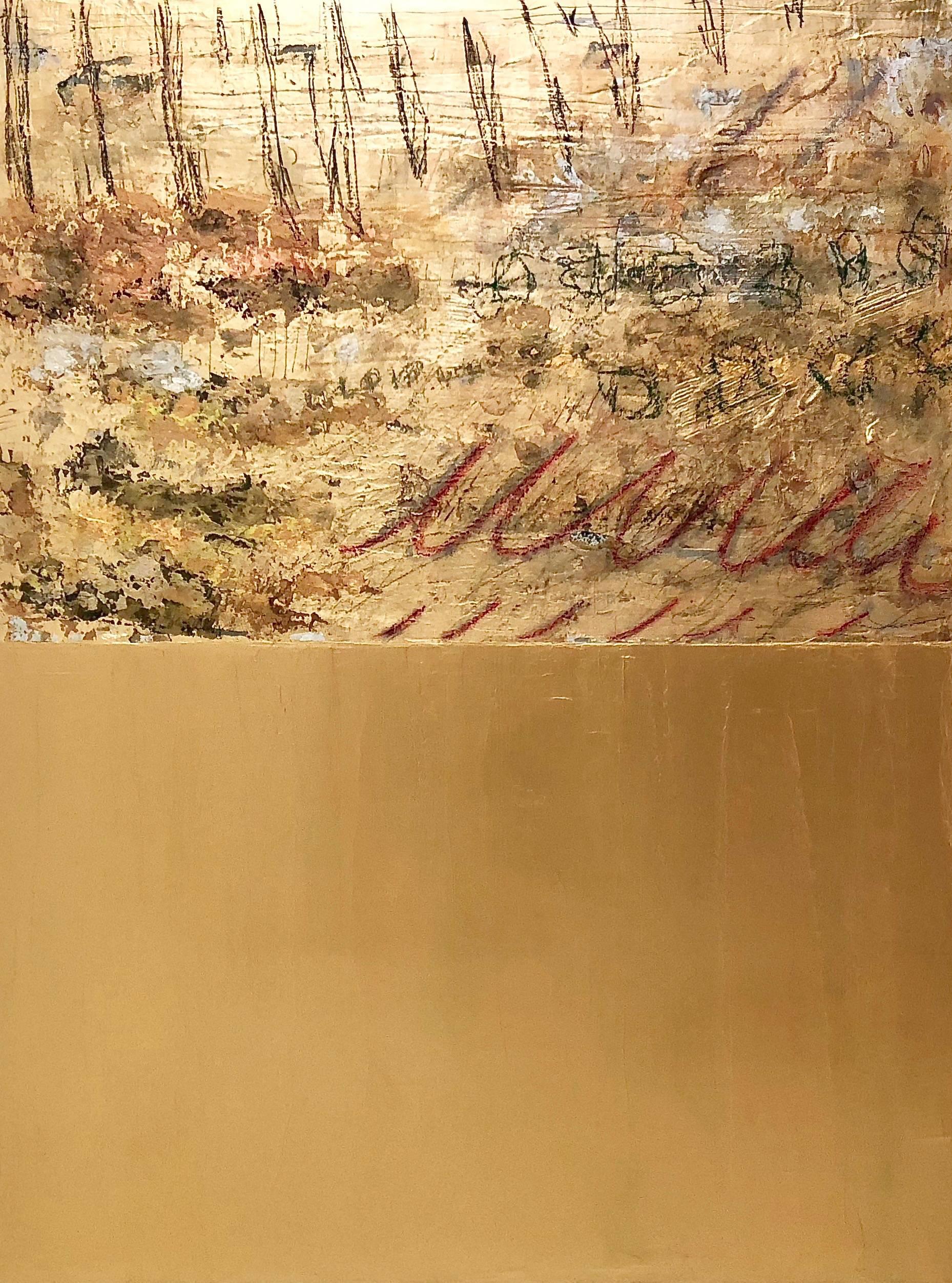 Gold and Gold 27 gold leaf abstract - Painting by Takefumi Hori