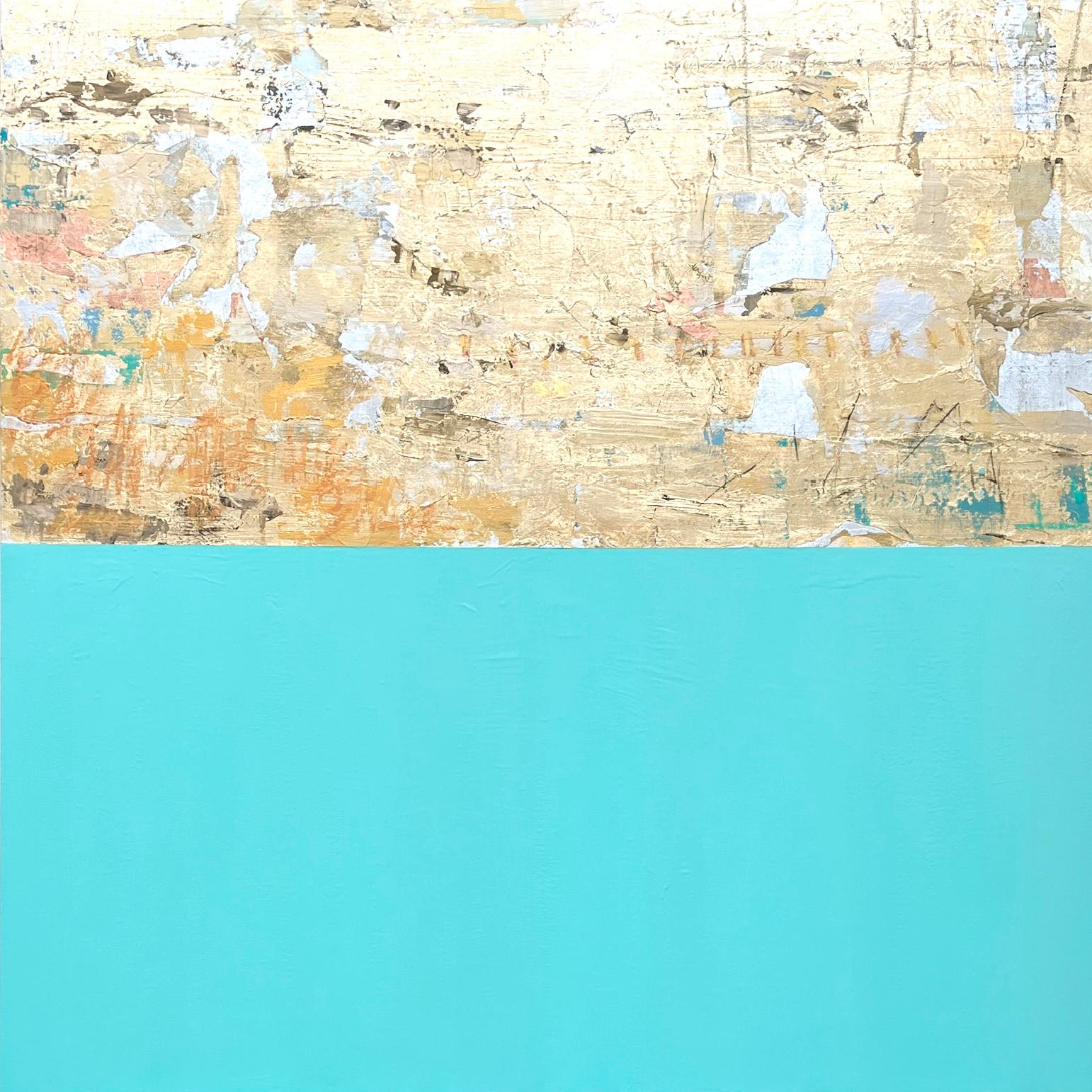 Takefumi Hori Abstract Painting - Gold and Turquoise No. 6