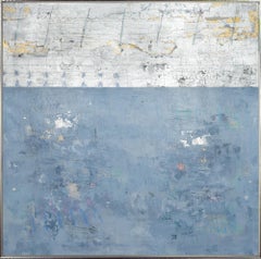 "Silver and Color No. 94" Metallic and Blue Mixed Media Abstract