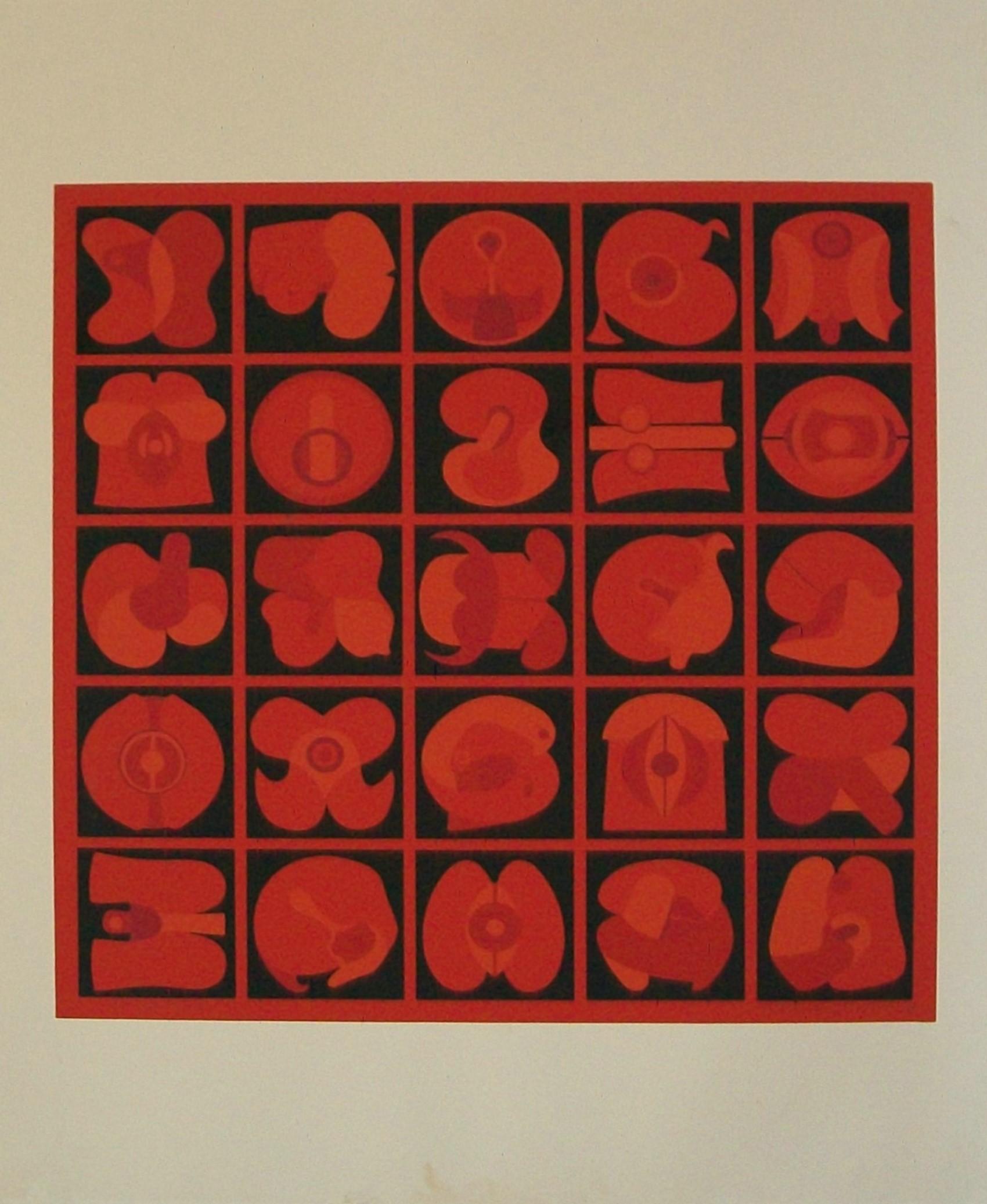 TAKESHI KAWASHIMA (Japanese/American b. 1930) - Untitled No. 68 - 75/80 - Mid Century original lithograph on paper - featuring a gridded pattern with semi abstract shapes - unframed - signed in pencil by the artist lower right and numbered lower