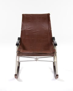 Takeshi Nii Design Leather Rocking Folding Chair, 1950s