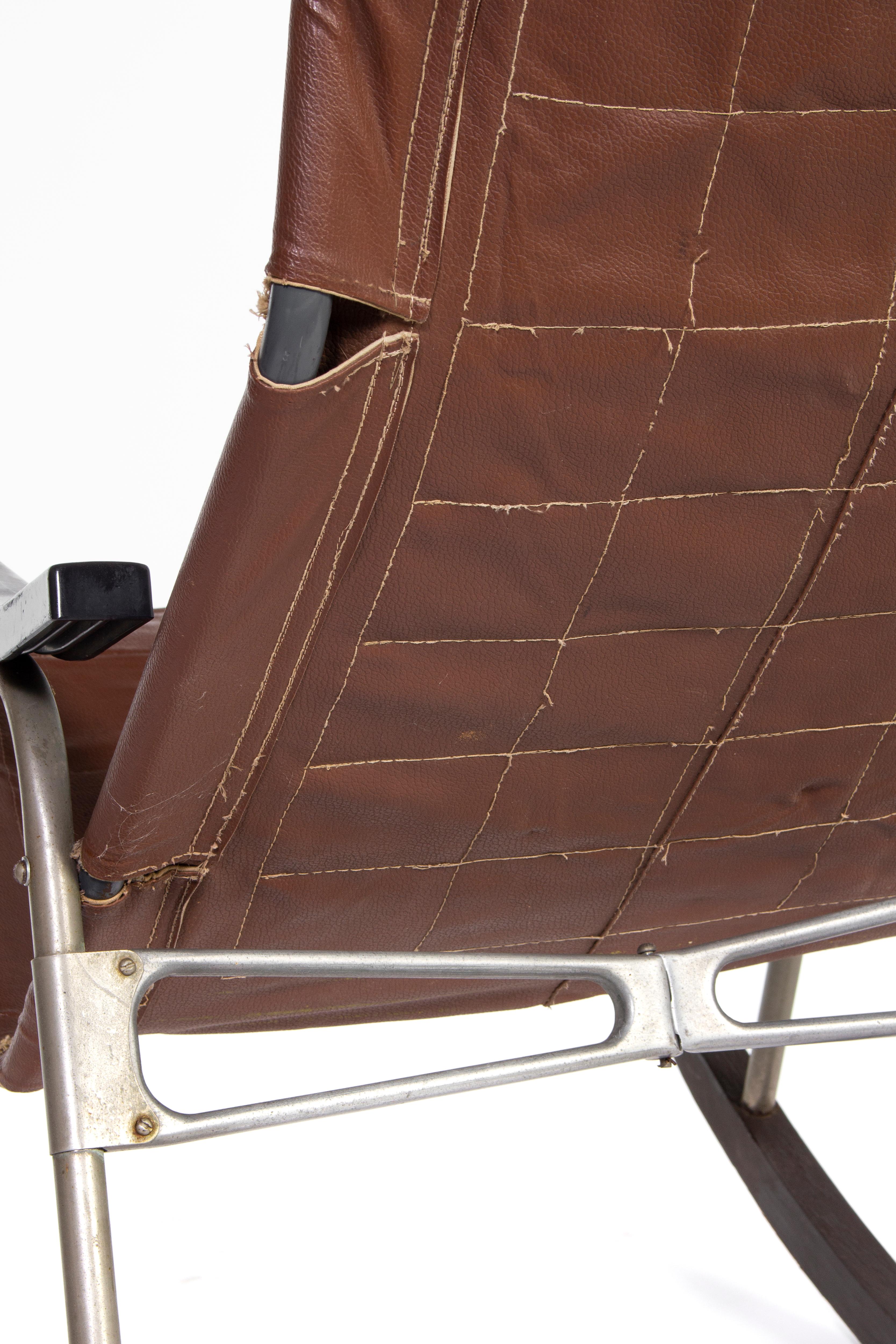Minimalist Takeshi Nii Design Leather Rocking Folding Chair, 1950s