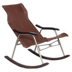 Vintage Takeshi Nii Design Leather Rocking Folding Chair, 1950s