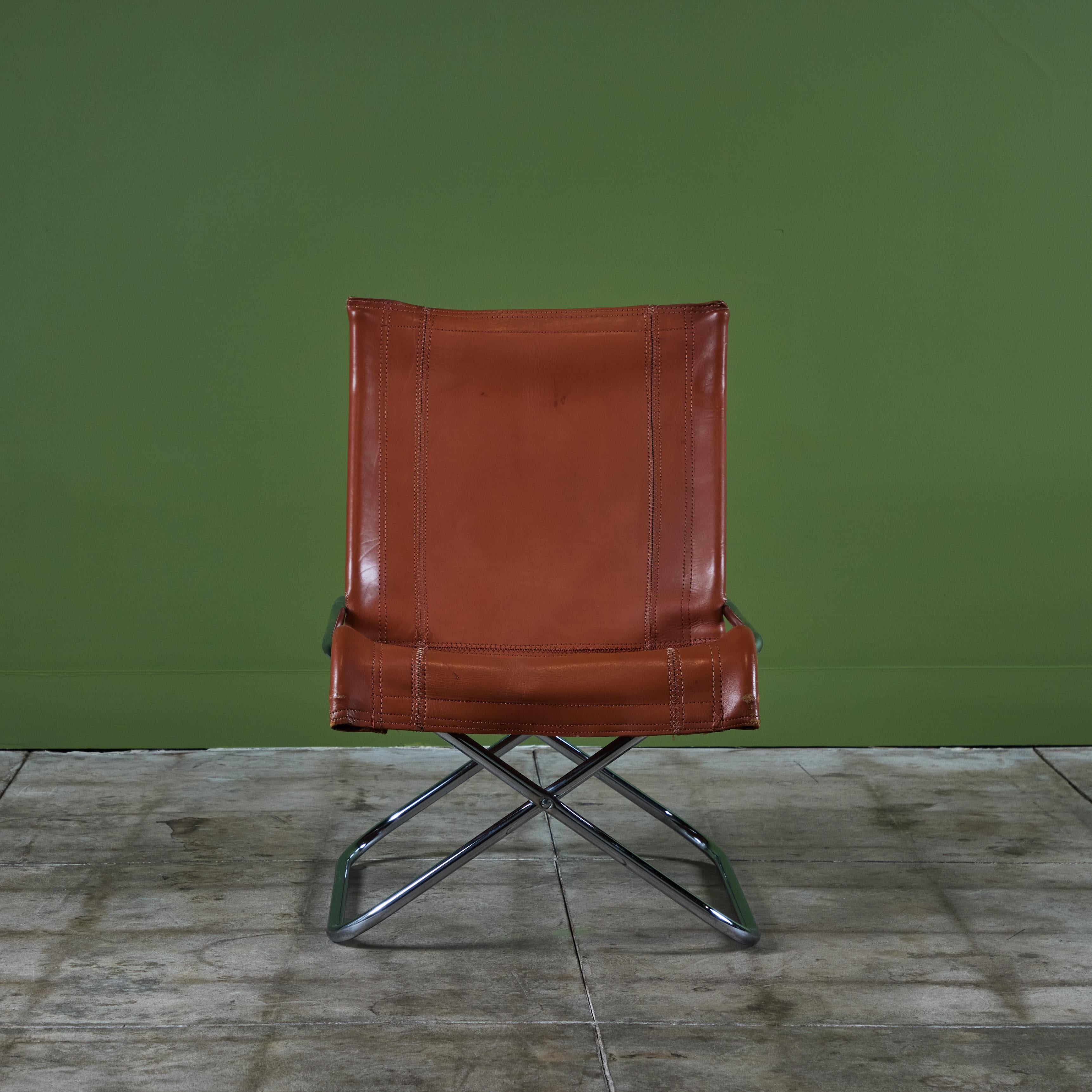 Mid-Century Modern Takeshi Nii 'NY' Japanese Leather Folding Chair For Sale