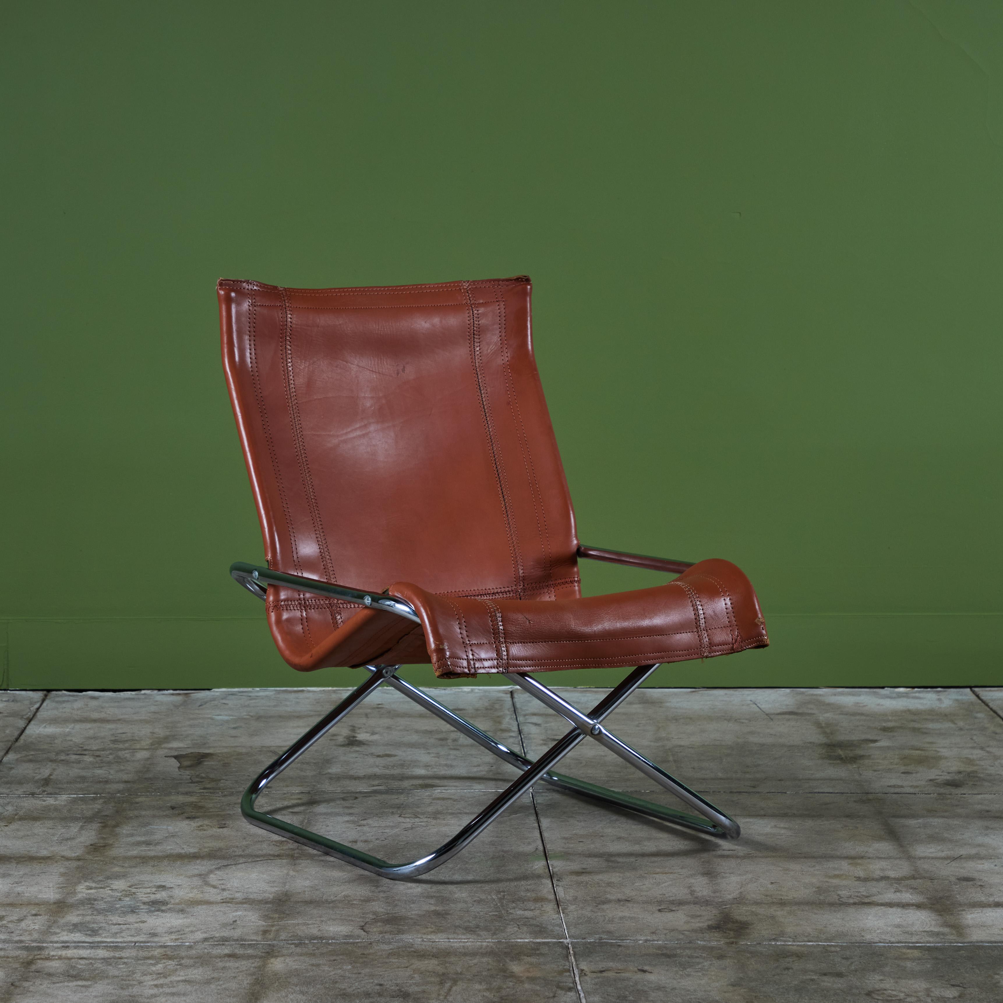 Takeshi Nii 'NY' Japanese Leather Folding Chair In Excellent Condition For Sale In Los Angeles, CA