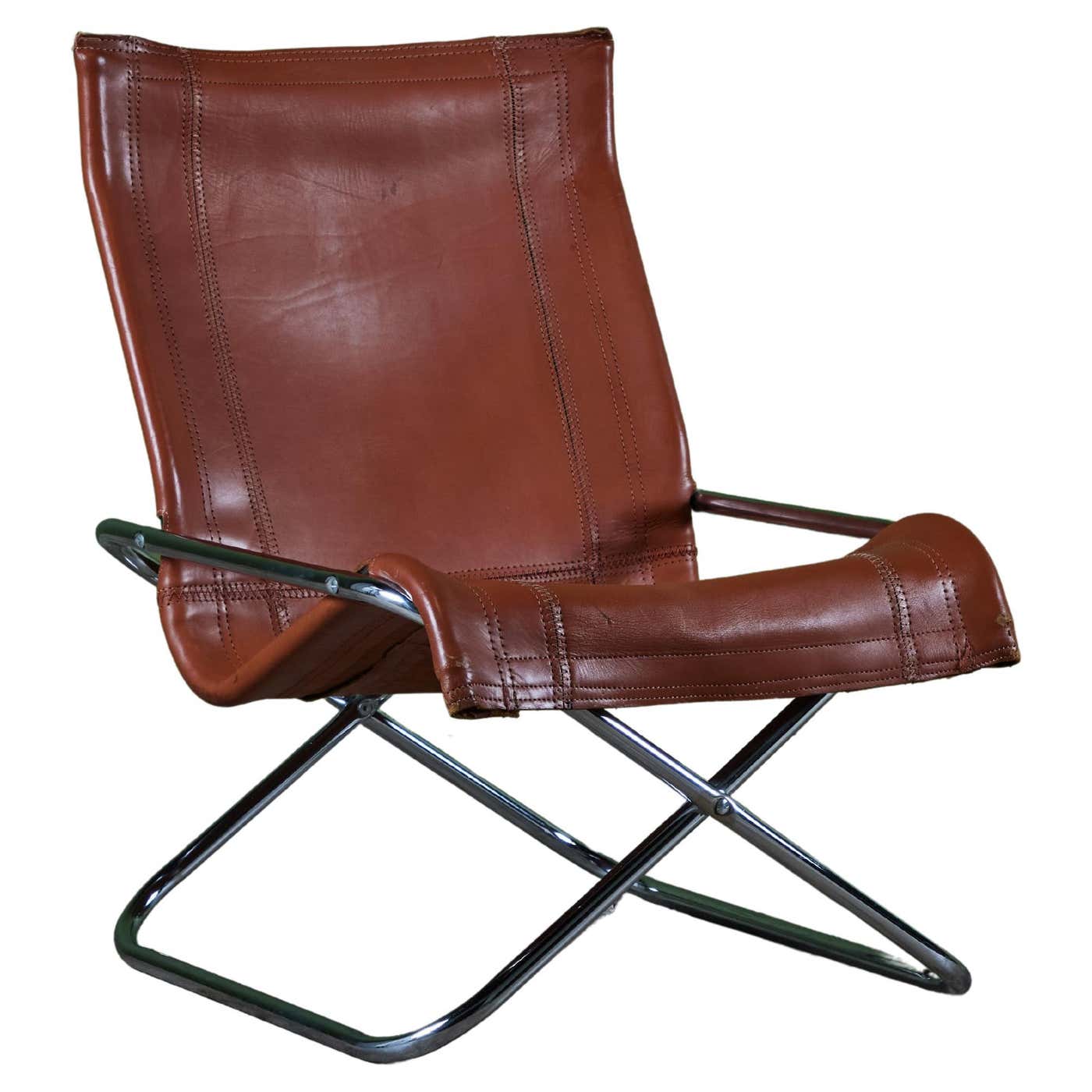 Floding Japanese Chair Takeshi Nii 'NY' Japanese Leather Folding Chair For Sale at 1stDibs