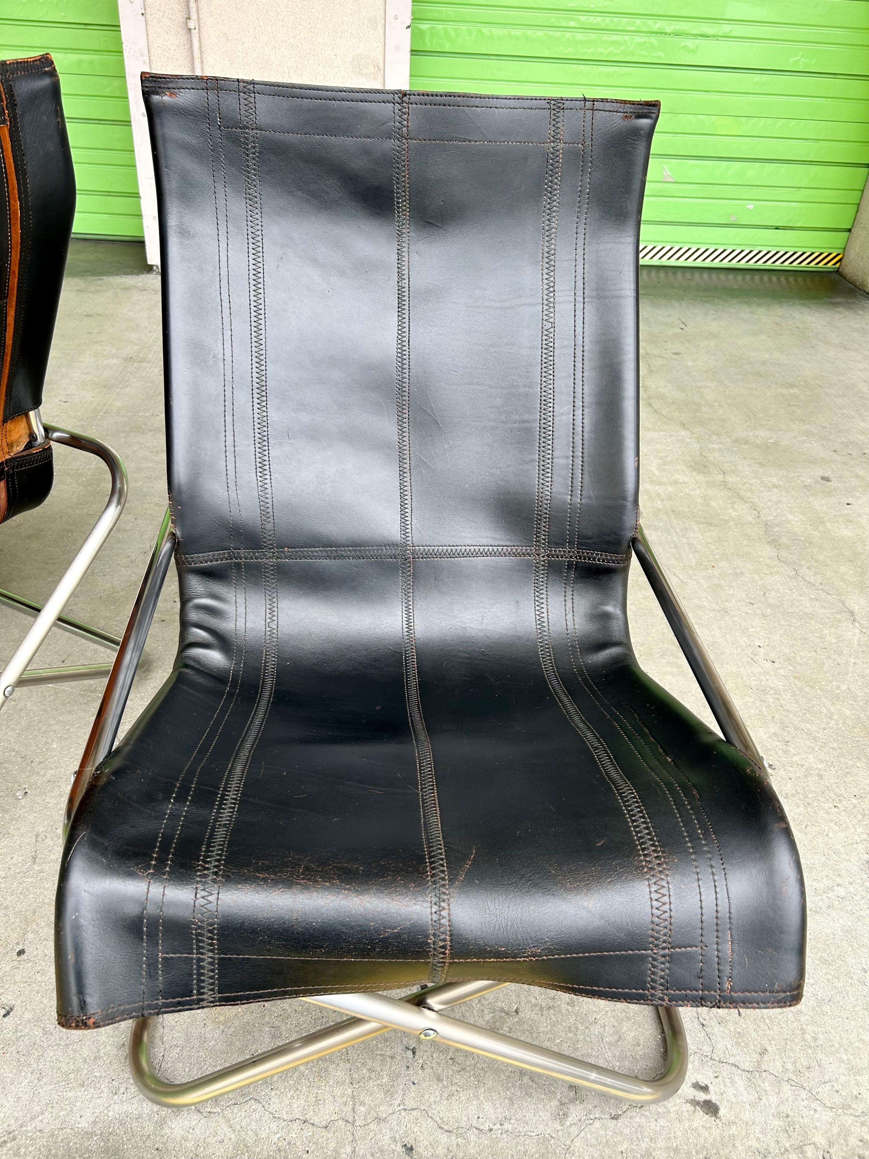 Japanese Takeshi Nii Saddle Leather ‘Ny’ Lounge Chairs