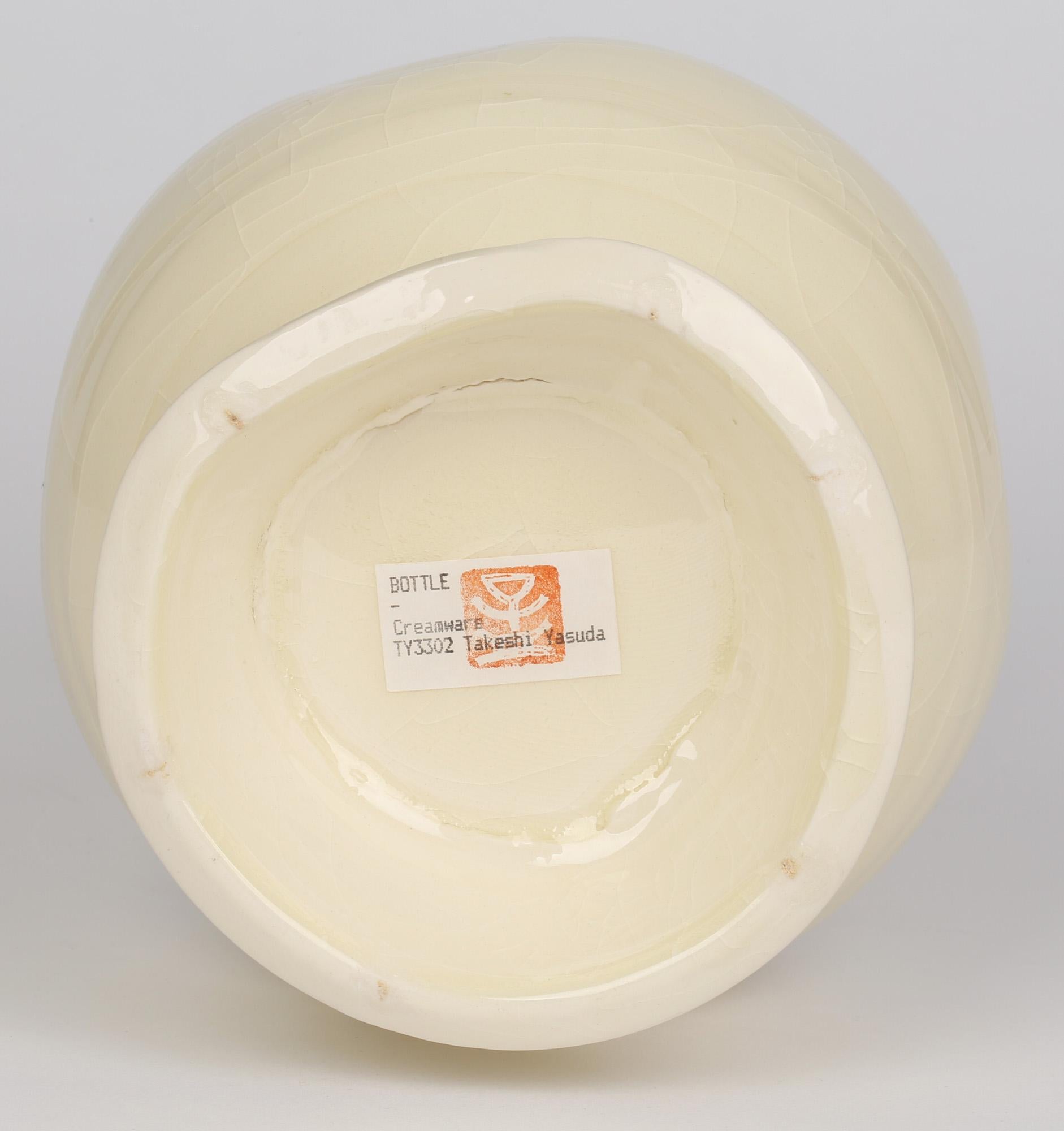 Takeshi Yasuda 'Japanese, b.1943' Creamware Studio Pottery Hand Thrown Bottle For Sale 2