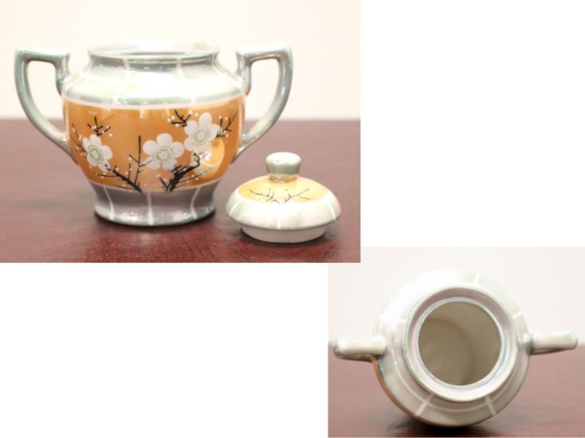 Paint TAKITO Mid 20th Century Japanese Cherry Blossom Tea Service for Six - 21 Pieces For Sale