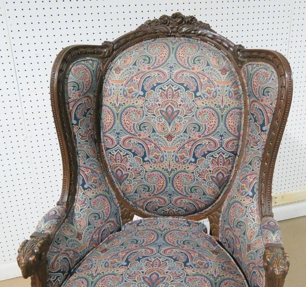 Tall Back Carved Walnut French Louis XVI Bergère Wing Chair, Circa 1920 In Good Condition For Sale In Swedesboro, NJ