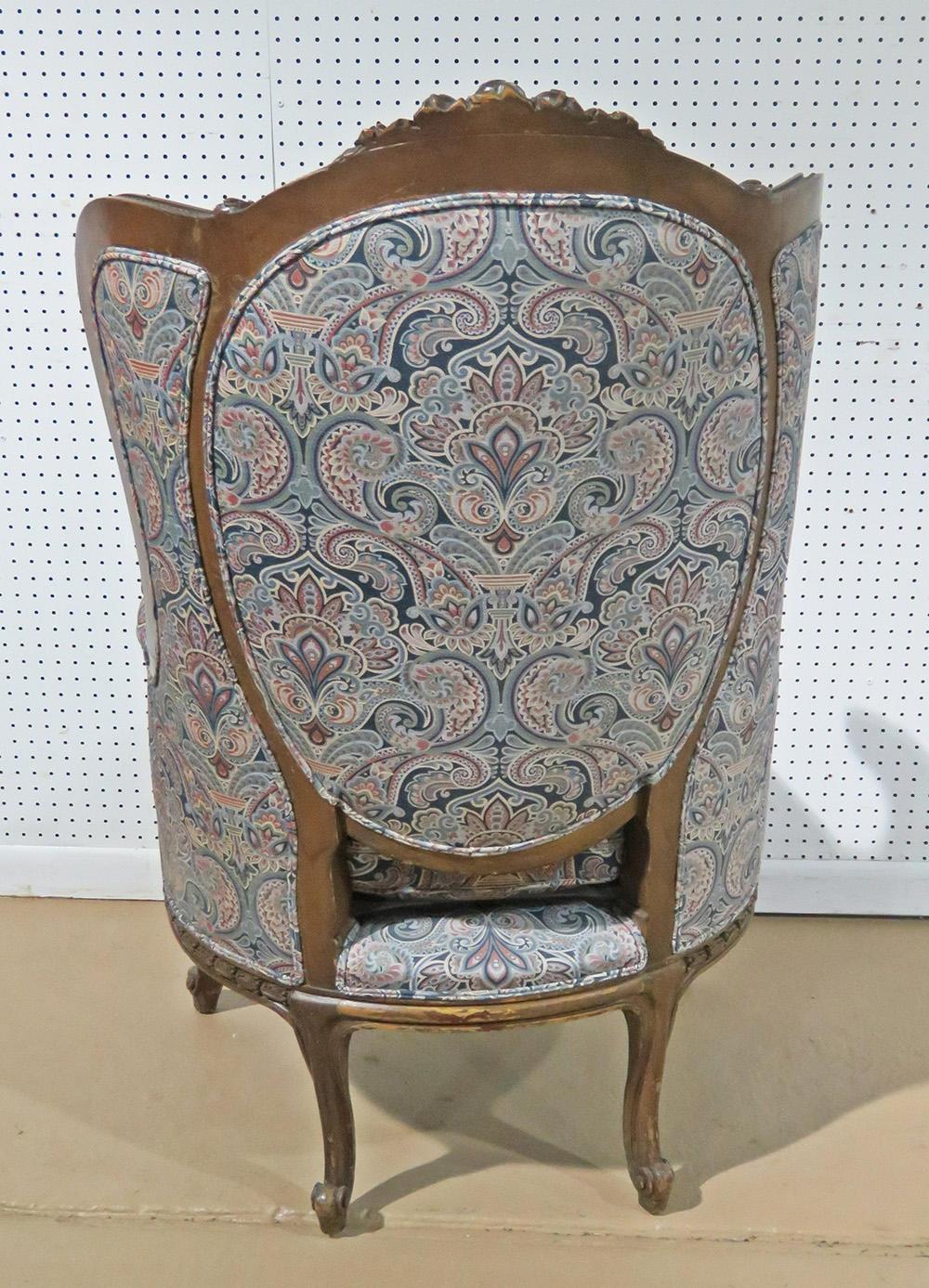 Tall Back Carved Walnut French Louis XVI Bergère Wing Chair, Circa 1920 For Sale 3