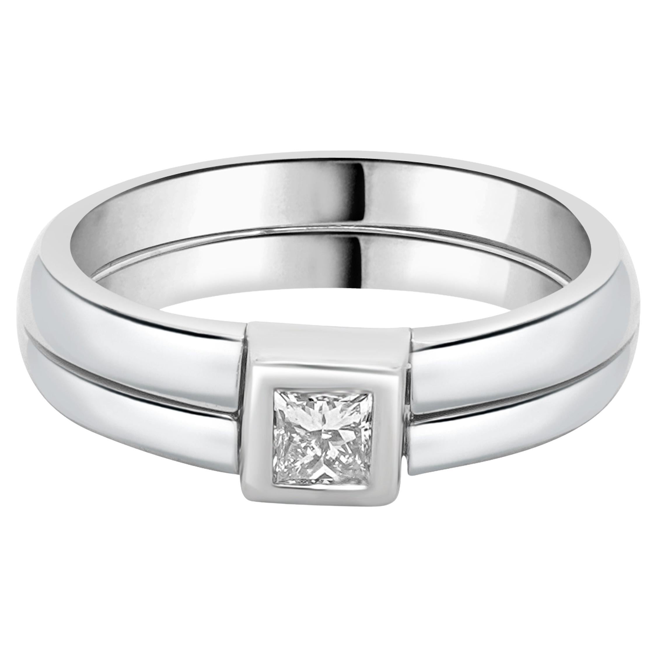 Whiting Bague en or blanc 14 carats diamant taille princesse