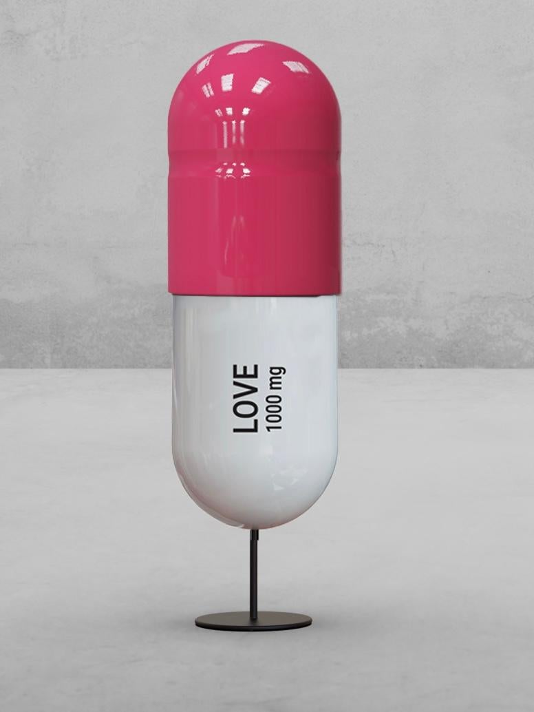 1000 MG Pink Love pill  -  pop sculpture - Pop Art Sculpture by Tal Nehoray