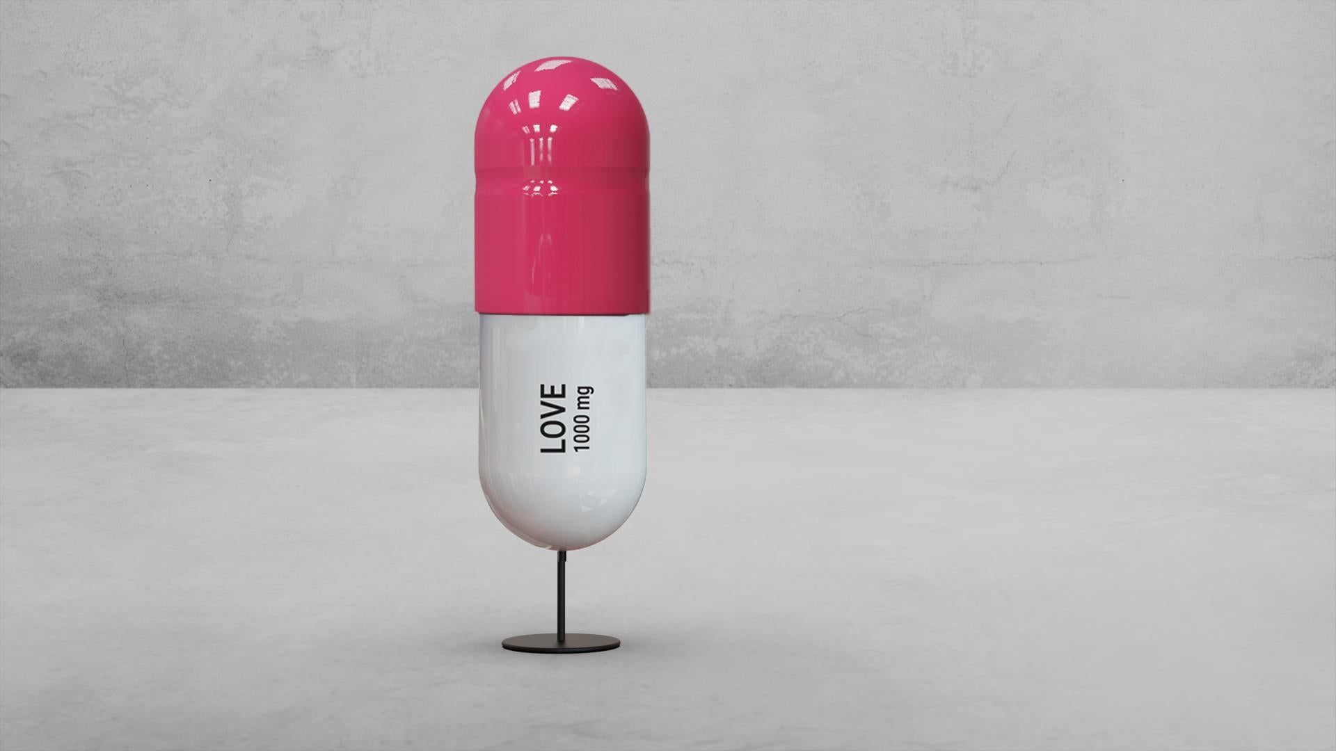 1000 MG Pink Love pill  -  pop sculpture - Gray Still-Life Sculpture by Tal Nehoray